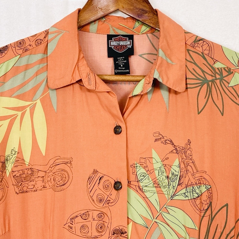 VTG Harley Davidson Womens Small Hawaiian Shirt Tori Richard Tropical Biker USA - Picture 2 of 5
